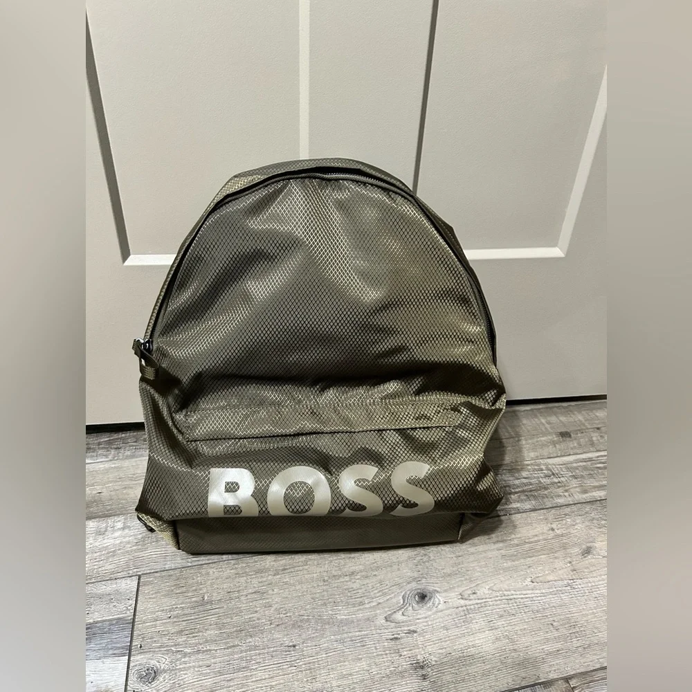 Boss Olive Green Logo Backpack with White Logo